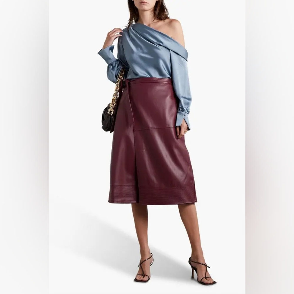 Jonathan Simkhai Bia Wrapeffect Faux Leather Midi Skirt - Merlot‎